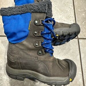 Kids sz 1 KEEN blue gray leather waterproof snow rain boots cold weather